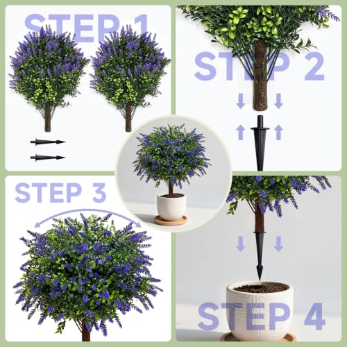 Artificial Lavender Plant with Stake - 23in UV Resistant Outdoor Faux Flower