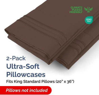 King Standard Pillow Cases - Ultra-Soft Hotel Quality Covers | Fade-Free & Wrinkle Resistant - 2 Piece Set in Brown