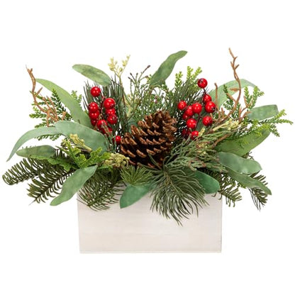 Christmas Centerpieces 8 Inch Artificial Pine Plant with Red Berries & Cones - Style 4