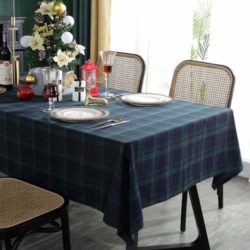 Rectangle Fabric Tablecloth Set - Blue & Green Plaid, 55x120 Inches, 2 Pack - Holiday Dining Cover