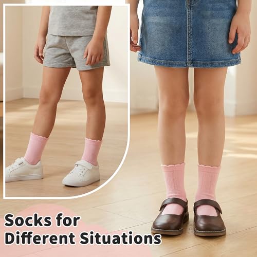 Girls Socks Cotton Ruffle Crew Ankle Socks for School Size 2-14 Years - Mix 6-8 Years
