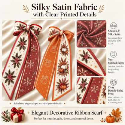 2 Pack Fall & Christmas Wreath Sash - Seasonal Ribbon Decor 52" Satin