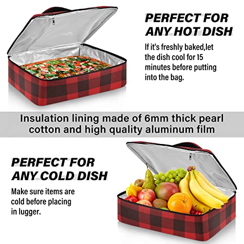 xigua Buffalo Plaid Casserole Dish Carrier, Portable Leakproof Insulated Casserole Carrier for Hot or Cold Food, Travel, Party, Picnic