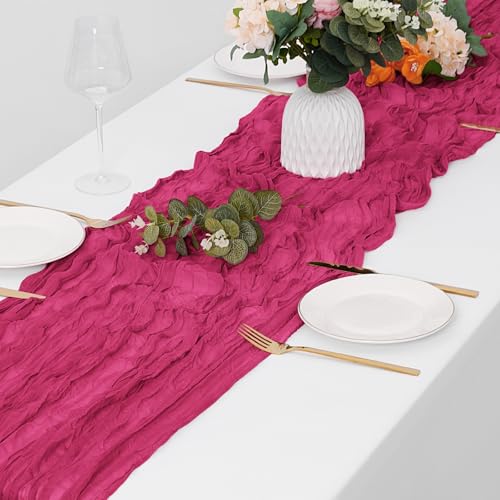 30 Pack Hot Pink Cheesecloth Table Runner 17 x 108 Inches Rustic Wedding Decor