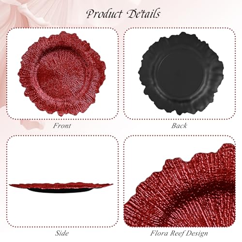 50 Pack Red 13-Inch Reef Charger Plates Bulk - Elegant Table Decor