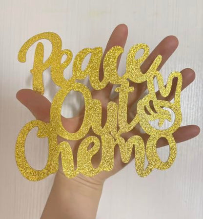 Gold Cake Topper Peace Out Chemo Cancer Survivor Celebration Decor