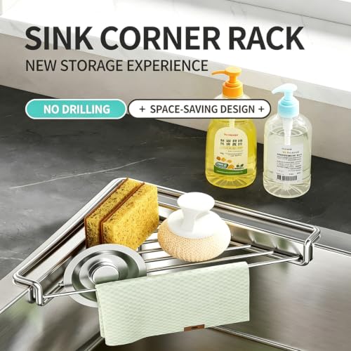 Stainless Steel Corner Sink Shelf - 2 Pack Kitchen Organizer for Sink Edge