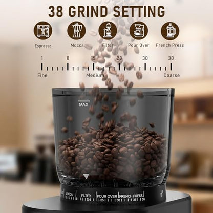 Novalife Black Electric Coffee Grinder with 38 Settings & Timer