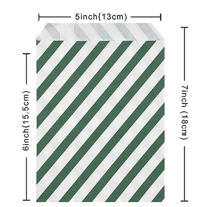 Christmas Treat Bags 100 Pack - Red and Green Polka Dot & Striped Paper Gift Bags