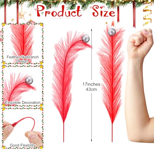 Red Christmas Tree Pick Ornaments Stems - 17 Inch Holiday Decor Set