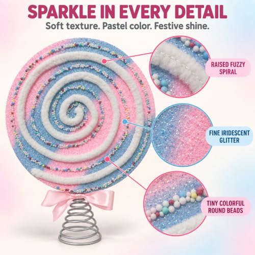Pastel Lollipop Christmas Tree Topper - Pink & Baby Blue, 7.9 Inch Handmade Decor