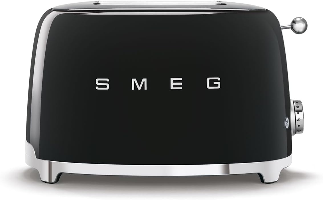 SMEG 2-Slice Toaster - 6 Presets, Defrost Function & Removable Crumb Tray | Sleek Black Design