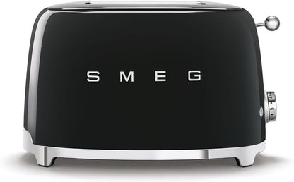 SMEG 2-Slice Toaster - 6 Presets, Defrost Function & Removable Crumb Tray | Sleek Black Design