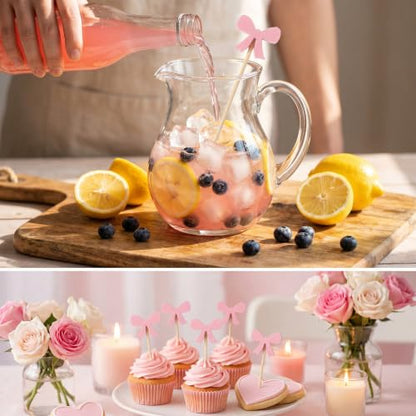 Pink Bow Cocktail Picks - 100PCS Food & Drink Garnish Skewers