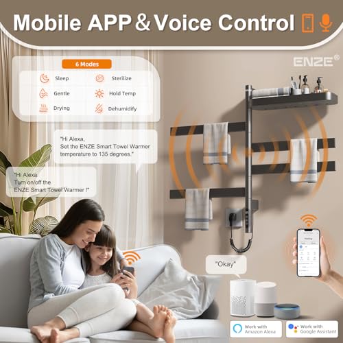 Enze Smart Rotating Heated Towel Rack 4-Bar Wall-Mounted Gray