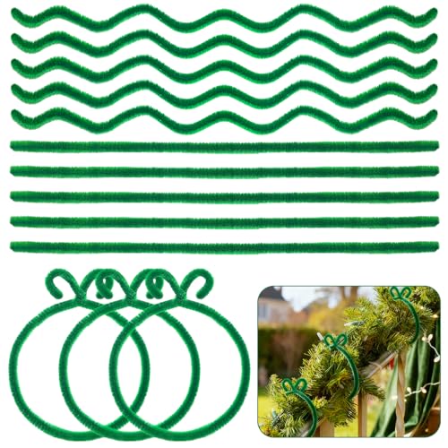 200PCS Green Fuzzy Chenille Garland Ties for Christmas & Holiday Decor