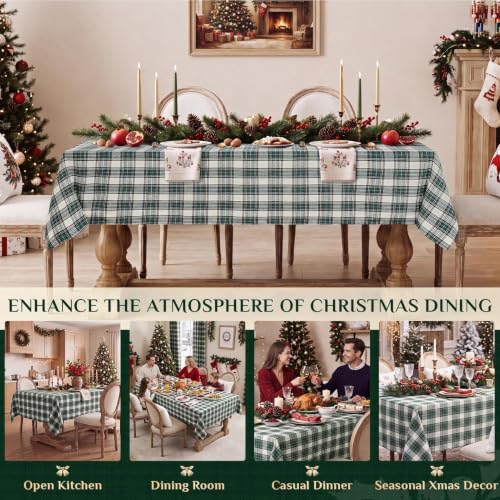 Christmas Plaid Tablecloth Rectangle Green White 60x84 with Variation - Softalker