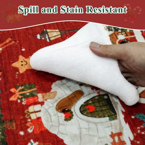 2x8 Christmas Santa Runner Rug Red Non-Slip Washable Entryway Floor Carpet
