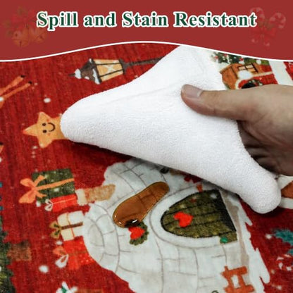 2x8 Christmas Santa Runner Rug Red Non-Slip Washable Entryway Floor Carpet