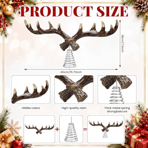 Christmas Deer Tree Topper with Antlers - Rustic Woodland 16 Inch Resin Decor