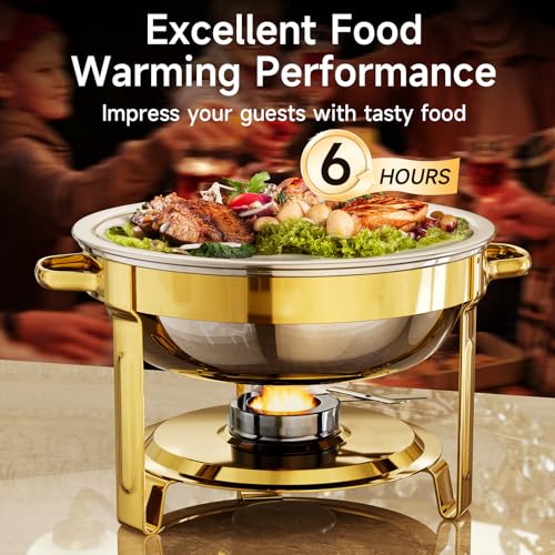KScocina 4 Pack 5QT Gold Stainless Steel Buffet Chafing Dishes Set