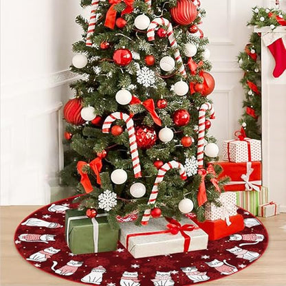 GAGEC Burgundy Christmas Tree Skirt 36 Inch for Indoor Outdoor Holiday Decor - Wine Red Cat Style