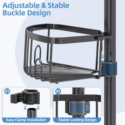 KINGRACK Fan-Shape 4-Tier Tension Pole Shower Caddy Corner Shelf Black