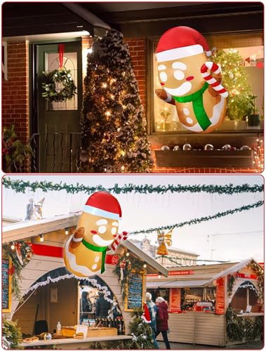 Inflatable Gingerbread Man Christmas Decor with LED Lights - 3.5FT Yard & Window Holiday Decoration
