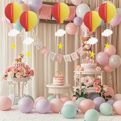 Red Hot Air Balloon Paper Garland Streamers - 5 Pieces for Party Decor