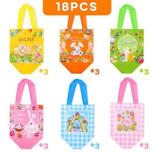 YANGTE Easter Bags 18 packs, Easter Baskets with Handle Gift Bags Reusable Non-Woven Tote Bags for Easter Holiday Spring Party Supplies Open Size 7.91 * 6.01 * 7.91 in