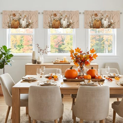 Pumpkin Leaves Fall Valance for Windows - Seasonal Short Curtain for Kitchen & Bathroom
