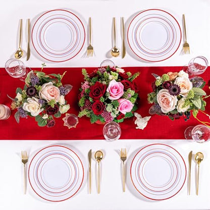 Disposable Red Plastic Plates for Party - 100 Pcs Elegant Dinnerware