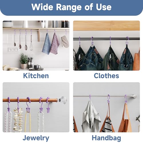 Titanker Shower Curtain Hooks Rings, Rust-Resistant Metal Double Glide Shower Hooks for Bathroom Shower Rods Curtains, Set of 12 Hooks - Lavender