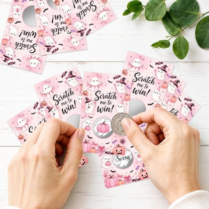 Pink Ghost Halloween Party Scratch Off Cards - 50 Pack, Variation Pink009
