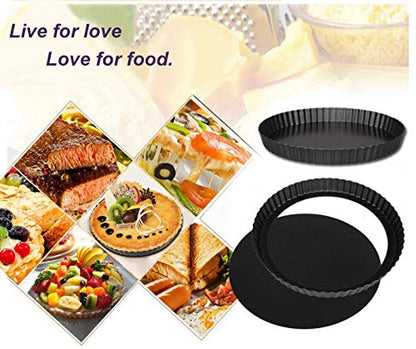 12 Inch Non-Stick Tart Quiche Flan Pan Molds Round Removable Loose Bottom Fluted Heavy Duty Pie Pizza Pan