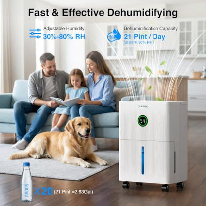 Dehumidifier 21 Pints Max Capacity for Basement and Home - White