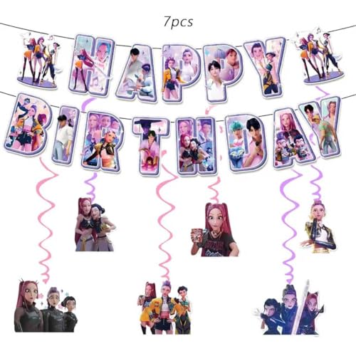 K Pop Demon Happy Birthday Banner with Decorative Pendants - Party Decor
