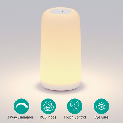 ROOTRO Touch Bedside Table Lamp - Sleek RGB Design | 3-Way Dimmable LED Nightstand Light for Bedroom & Living Room