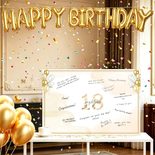 Happy 18th Birthday Card for Her Him Daughter Son - Black & Gold, Large Gift Greeting Card with Envelope & Sticker - Variation LI-393