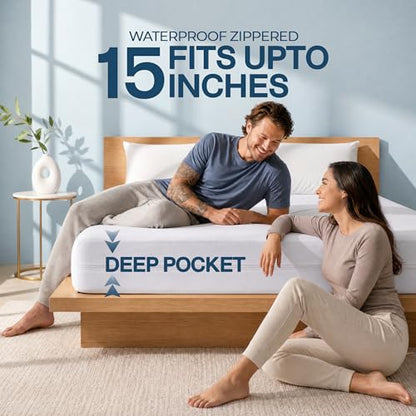 White Queen Size Waterproof Mattress Protector Encasement - Zippered Fit