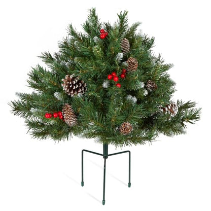 Pre-Lit Frosted Berry Christmas Urn Filler - 18 Inch Indoor Outdoor Decor