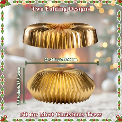 Foldable Paper Christmas Tree Collar - Honeycomb Xmas Tree Ring Basket, Gold, 23-26 Inch Diameter
