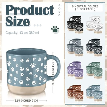 Vet Tech Appreciation Gift Set - 8 Pawsome Ceramic Coffee Mugs, Morandi Colors