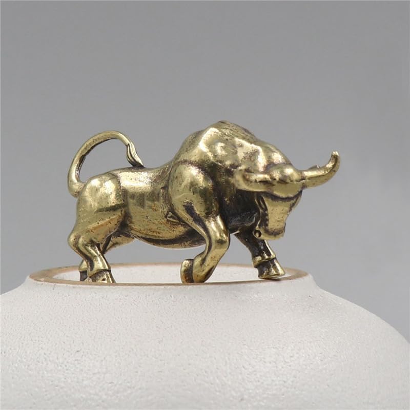 Bronze Rich Floral Design Zodiac Ox Statue - Creative Brass Cow Figurine, 2pcs Decorative Set