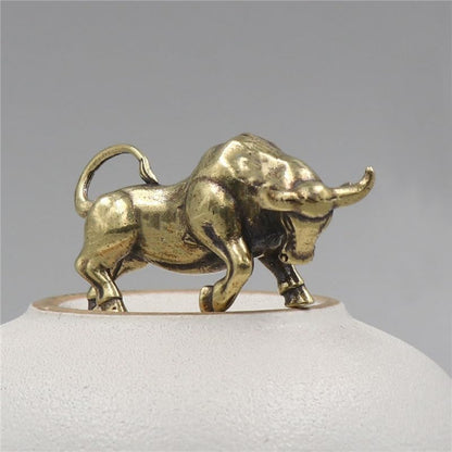 Bronze Rich Floral Design Zodiac Ox Statue - Creative Brass Cow Figurine, 2pcs Decorative Set