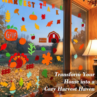 Thanksgiving Gel Window Clings Set - 4 Fall Holiday Decals - Reusable & Removable