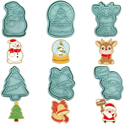 Christmas Cookie Cutters Set - 3D Raised Design Biscuit Molds with Santa Snowman Tree - Christmas C Variation