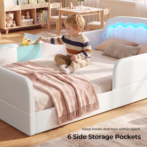 Full Montessori Toddler Bed with Removable Guardrails and Low Upholstered Frame - Variant: Full