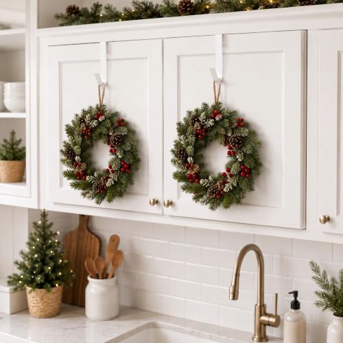 4Pcs Christmas Wreath & Cabinet Door Hooks 3x0.9'' White - No Damage