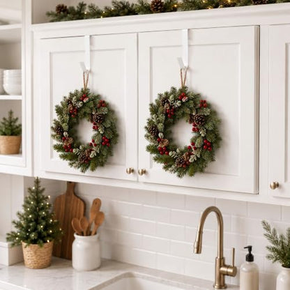 4Pcs Christmas Wreath & Cabinet Door Hooks 3x0.9'' White - No Damage